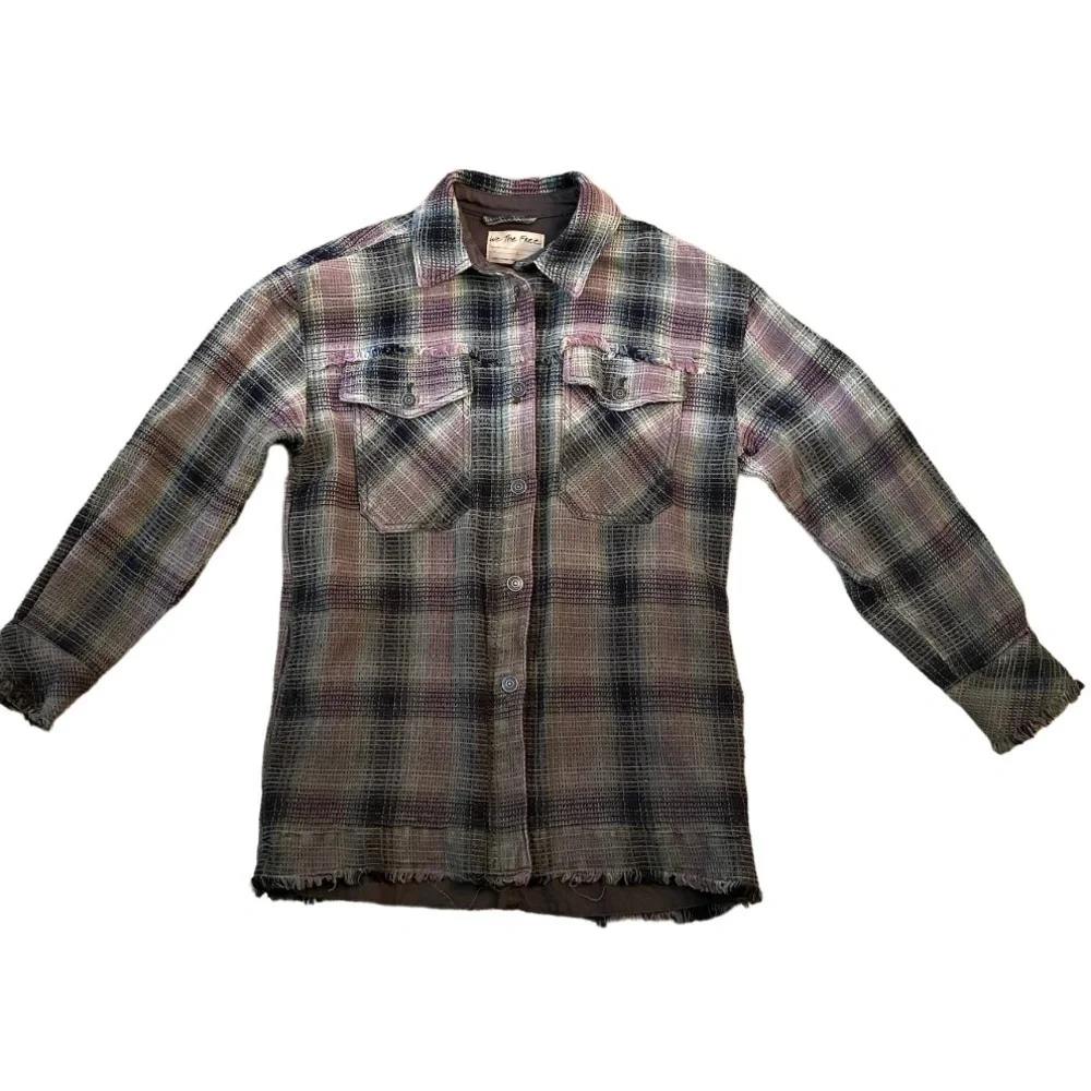 Free People Anneli Plaid Shirt Jacket - Spanish Olive Combo, S